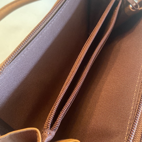 Fossil brown leather double zip around multi pocket clutch bag with strap - Picture 8 of 16